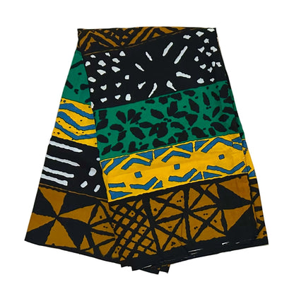 African Print Fabric/ Ankara - Brown, Green, Yellow, Black "Zoko", Yard or Wholesale