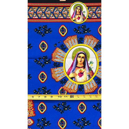 African Print Fabric/ Ankara - Blue, Red, Yellow 'Grace Watches Over Me,’ 1 YARD