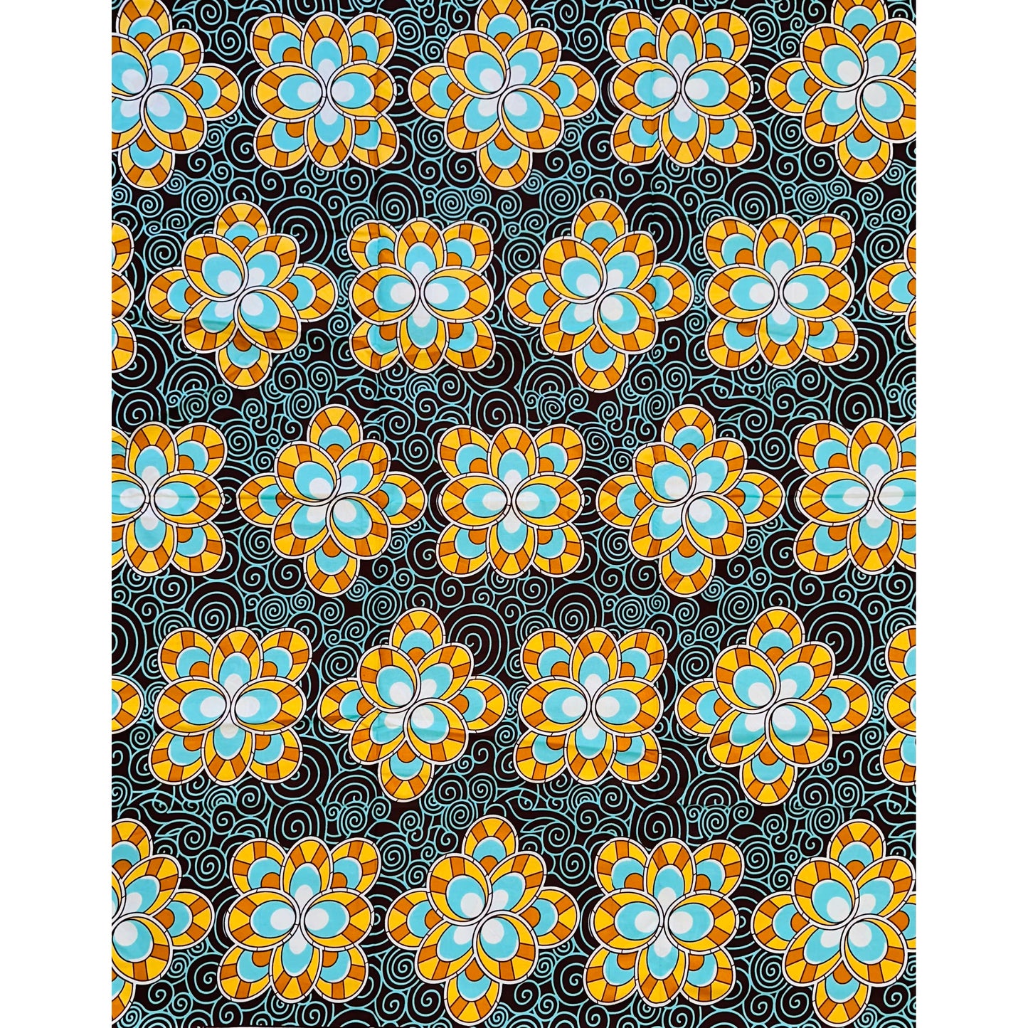 African Print Fabric/ Ankara - Blue, Brown, Beige "Moctar" Design, Yard
