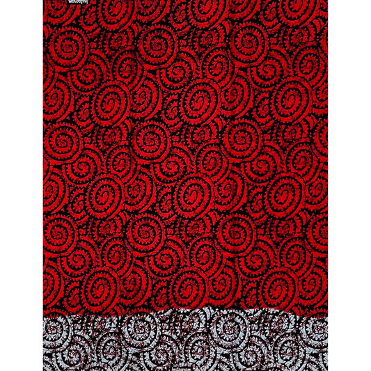 African Print Fabric/ Ankara - Red, Black, Light Gray 'Nzinga Flame', YARD OR WHOLESALE