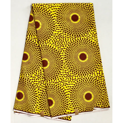 African Print Fabric/ Ankara - Yellow, Brown 'Bullseye' Design, YARD or WHOLESALE
