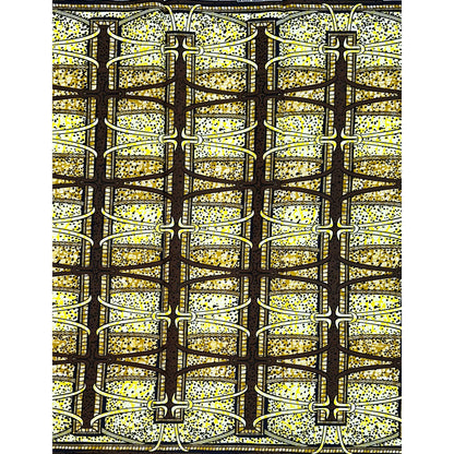 African Print Fabric/ Ankara - Brown, Yellow ‘Koko Trellis' Design, YARD