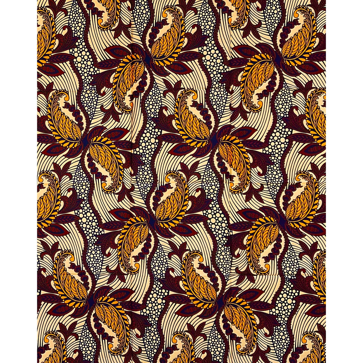 African Print Fabric/ Ankara - Beige, Brown, Marigold ‘Alaedo Royale' Design, 1 YARD