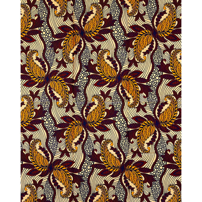 African Print Fabric/ Ankara - Beige, Brown, Marigold ‘Alaedo Royale' Design, 1 YARD