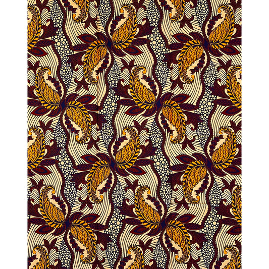 African Print Fabric/ Ankara - Beige, Brown, Marigold ‘Alaedo Royale' Design, 1 YARD