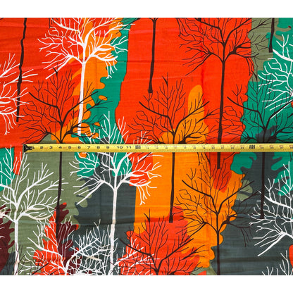 African Print Fabric/ Ankara - Orange, Shades Green, Brown 'Isime Tropic', Yard or Wholesale