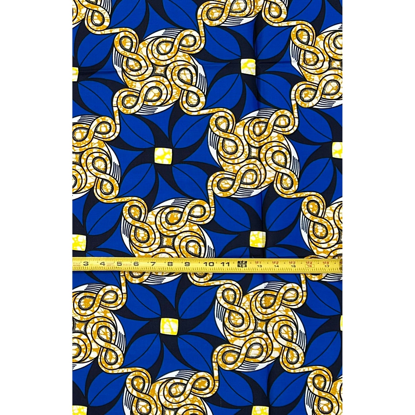African Print Fabric/ Ankara - Blue, Brown, Yellow ‘Gold Coast Code' Design, 1 YARD