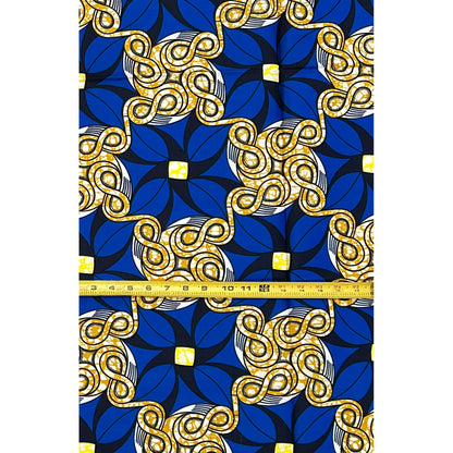 African Print Fabric/ Ankara - Blue, Brown, Yellow ‘Gold Coast Code' Design, 1 YARD