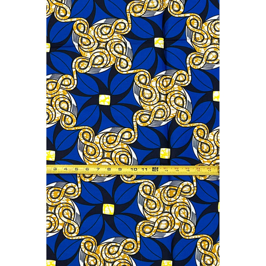 African Print Fabric/ Ankara - Blue, Brown, Yellow ‘Gold Coast Code' Design, 1 YARD