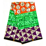 African Print Fabric/Ankara - Orange, Green, Brown, Purple ‘Buchi Bam' Design, YARD or WHOLESALE