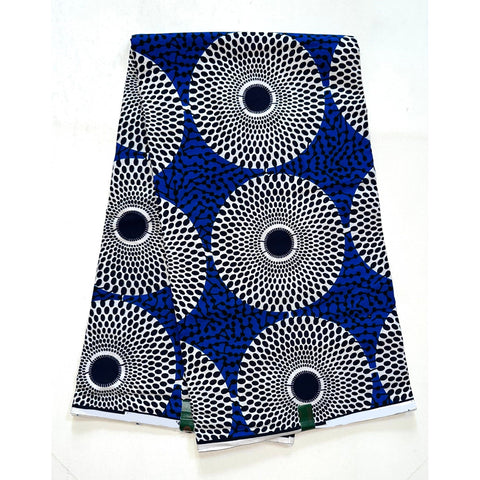 African Print Fabric/ Ankara - Blue, White 'Bullseye' Design, YARD or WHOLESALE