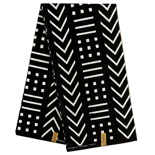 African Print Fabric/ Ankara - Black, White 'Dakar Dash’, YARD or WHOLESALE
