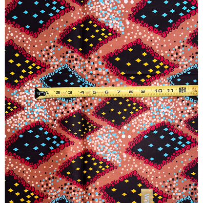 African Print Fabric/ Ankara - Red, Brown, Blue, Yellow ‘Market Sparks', 1 Yard
