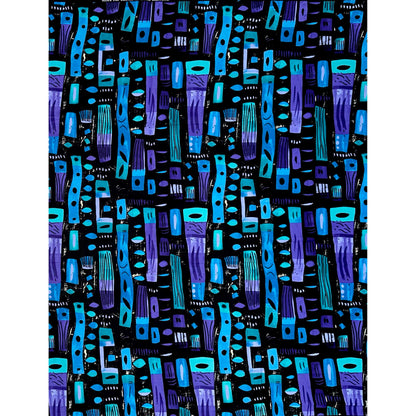 African Print Fabric/ Ankara - Blue, Black, Purple 'Ebube Flow’, YARD or WHOLESALE