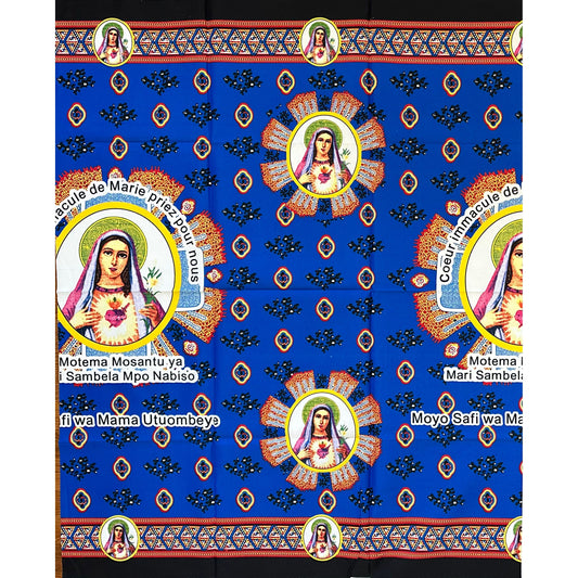 African Print Fabric/ Ankara - Blue, Red, Yellow 'Grace Watches Over Me,’ 1 YARD