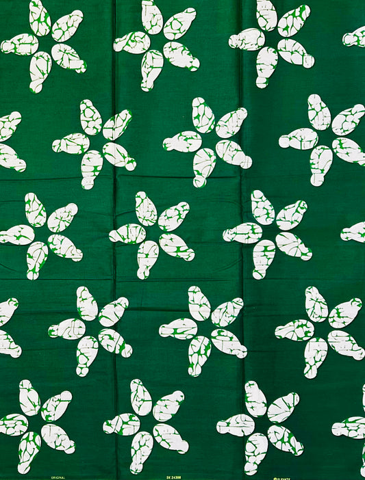 African Print Fabric/ Ankara - Green, White 'Strength Grows in Silence', YARD or WHOLESALE