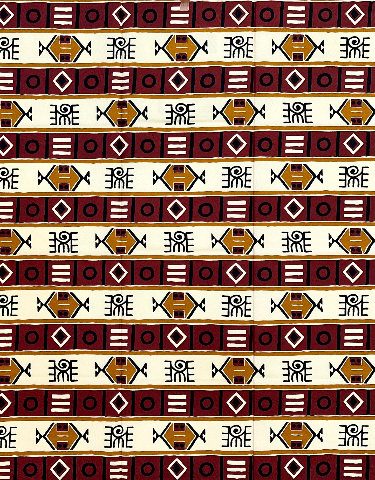 African Print Fabric/ Ankara - Cream, Brown, Black 'Wisdom Keeper', YARD