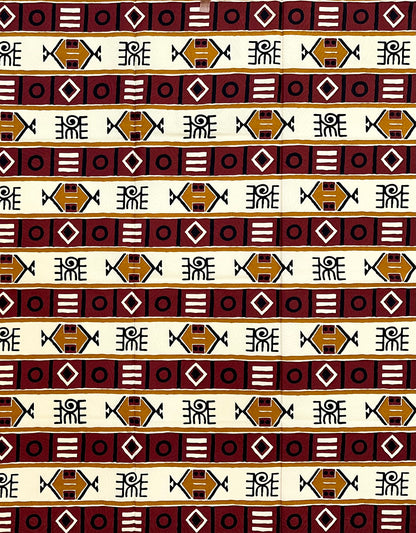 African Print Fabric/ Ankara - Cream, Brown, Black 'Wisdom Keeper', YARD