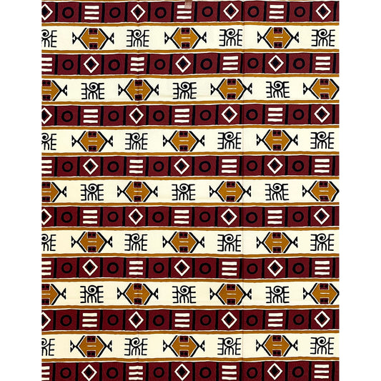 African Print Fabric/ Ankara - Cream, Brown, Black 'Wisdom Keeper', YARD