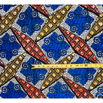 African Print Fabric/ Ankara - Blue, Brown, Orange 'Efunrin,’ 1 YARD