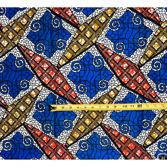 African Print Fabric/ Ankara - Blue, Brown, Orange 'Efunrin,’ 1 YARD