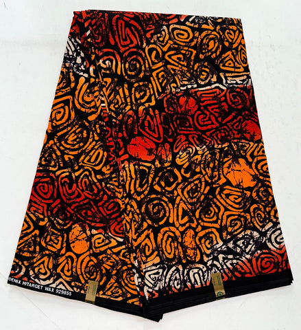 African Print Fabric/ Ankara - Orange, Beige, Brown ‘Dawit', YARD or WHOLESALE