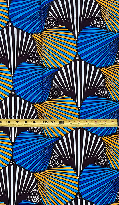 African Print Fabric/ Ankara - Blue, Marigold, Brown ‘Mansa’s Blueprint' Design, YARD