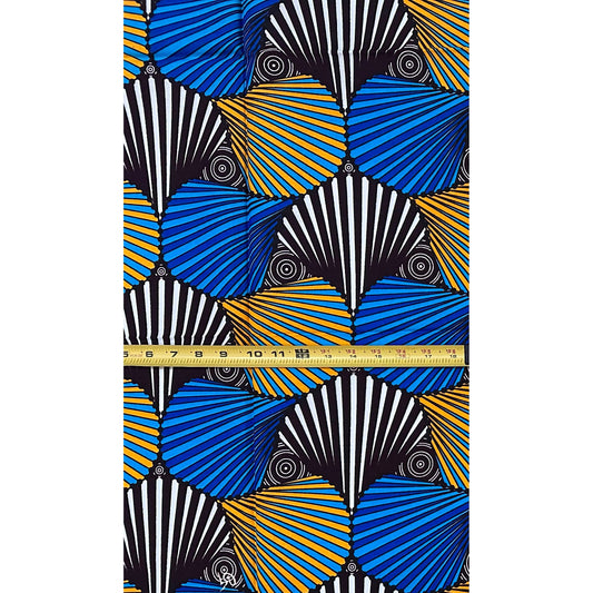 African Print Fabric/ Ankara - Blue, Marigold, Brown ‘Mansa’s Blueprint' Design, YARD