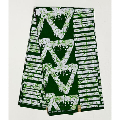 African Print Fabric/ Ankara - Green, White 'Eko Tab ' Design, YARD or WHOLESALE