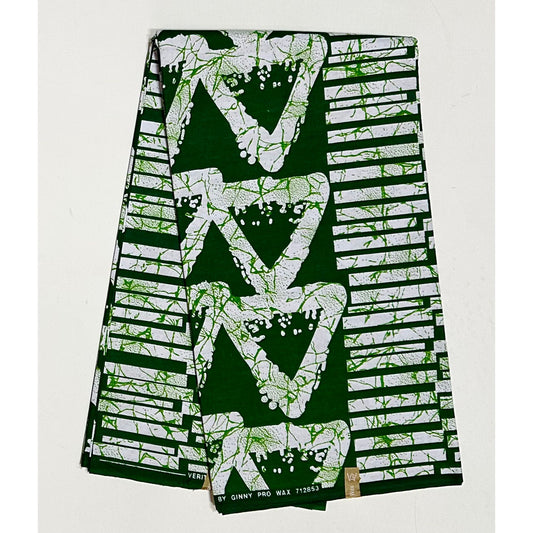African Print Fabric/ Ankara - Green, White 'Eko Tab ' Design, YARD or WHOLESALE