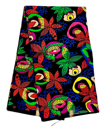 African Print Fabric/ Ankara - Multicolored 'Midnight Tropicana' Design, Yard or Wholesale