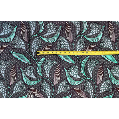 African Print Fabric/ Ankara - Turquoise, Brown, Gray 'Nile Breeze', 1 YARD