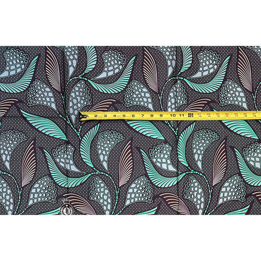 African Print Fabric/ Ankara - Turquoise, Brown, Gray 'Nile Breeze', 1 YARD