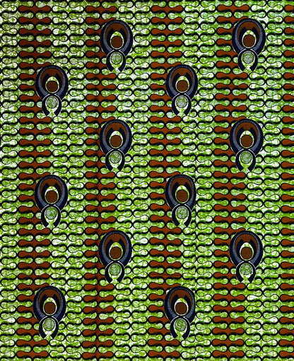 African Print Fabric/ Ankara - Green, Brown 'Crown Seed' Design