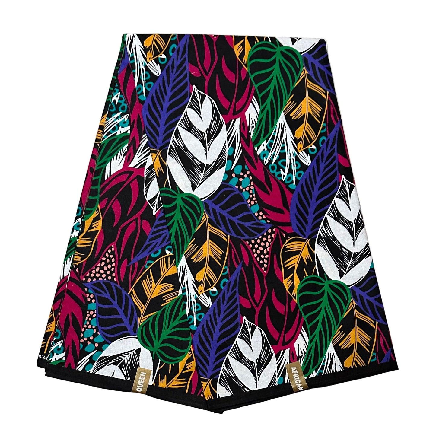 African Print Fabric/Ankara - Purple, Pink, Green, Marigold, Black 'Leaves of Guira', YARD or WHOLESALE