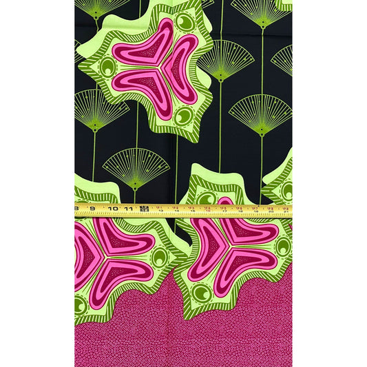 African Print Fabric/ Ankara - Green, Pink, Black ‘Love Needs No Announcement' Design, YARD