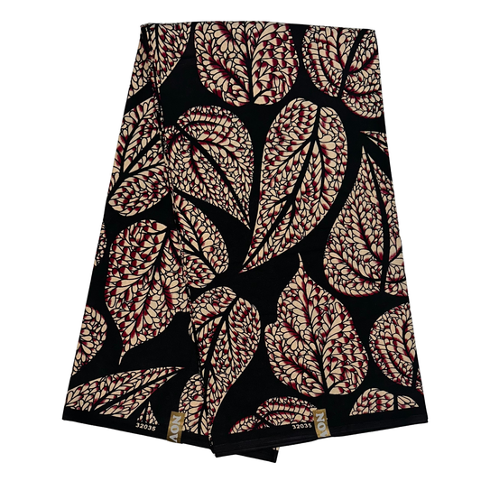 African Print Fabric/ Ankara - Black, Beige 'Palmwine Nights' Design, YARD or WHOLESALE