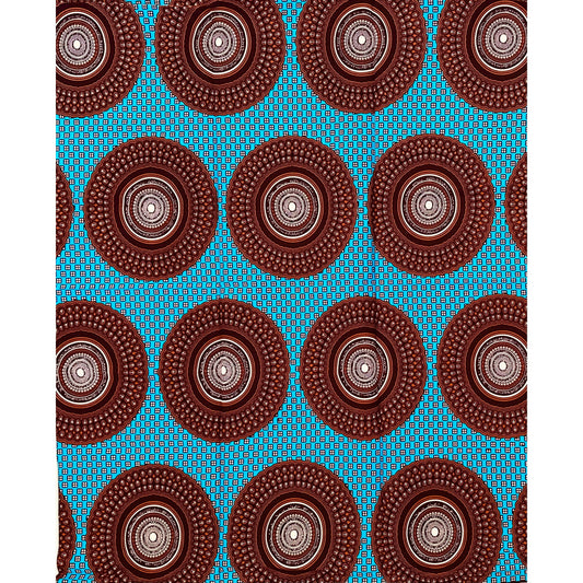African Print Fabric/ Ankara - Brown, Blue 'Afia Lagosian,' YARD