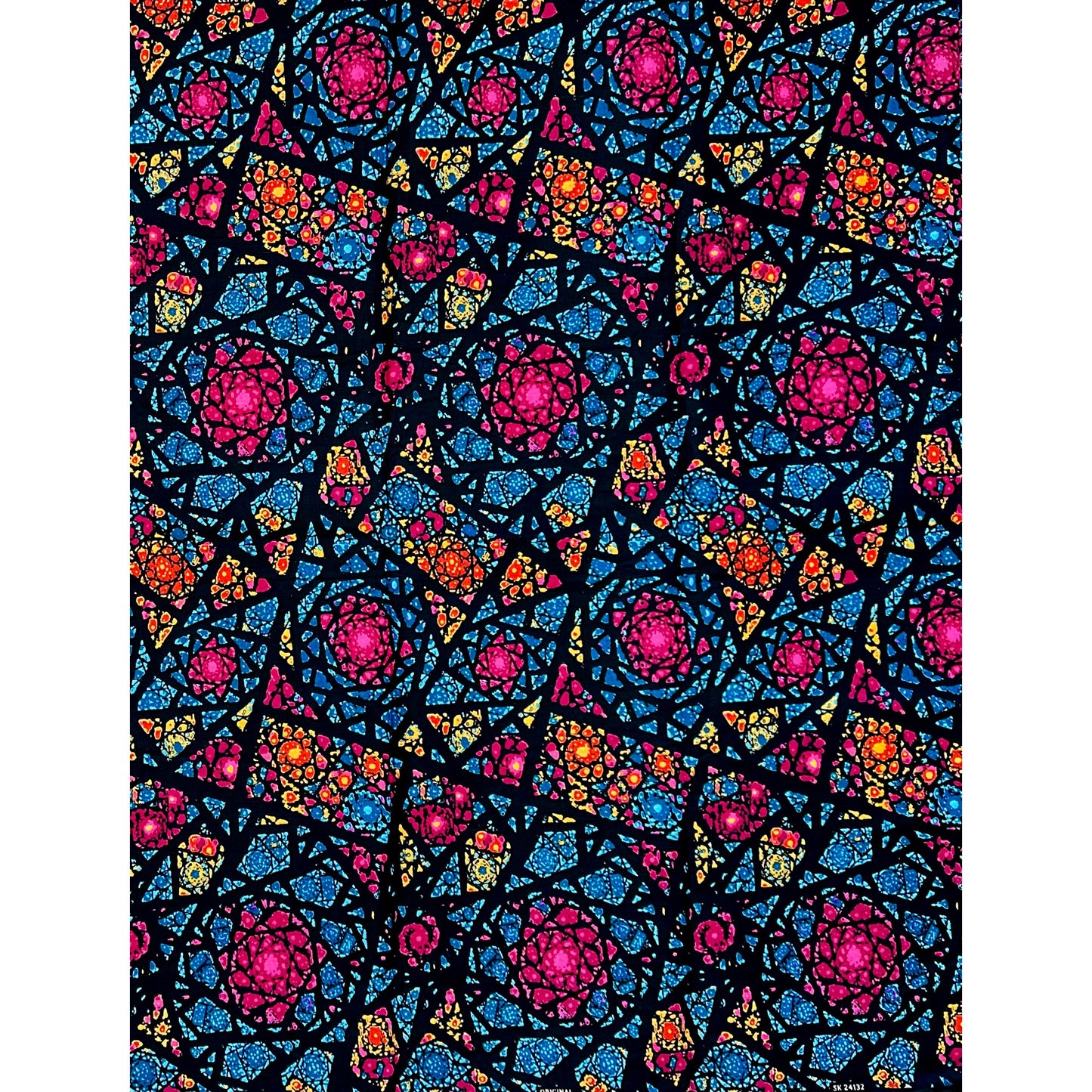 African Print Fabric/ Ankara - Blue, Orange, Pink, Black 'Okike Radiance', YARD or WHOLESALE