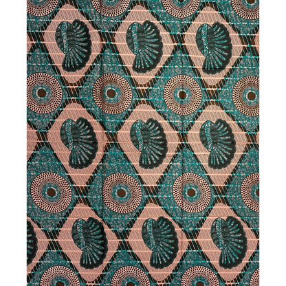 African Print Fabric/ Ankara - Brown, Teal 'Bullseye Chieftain', 1 Yard