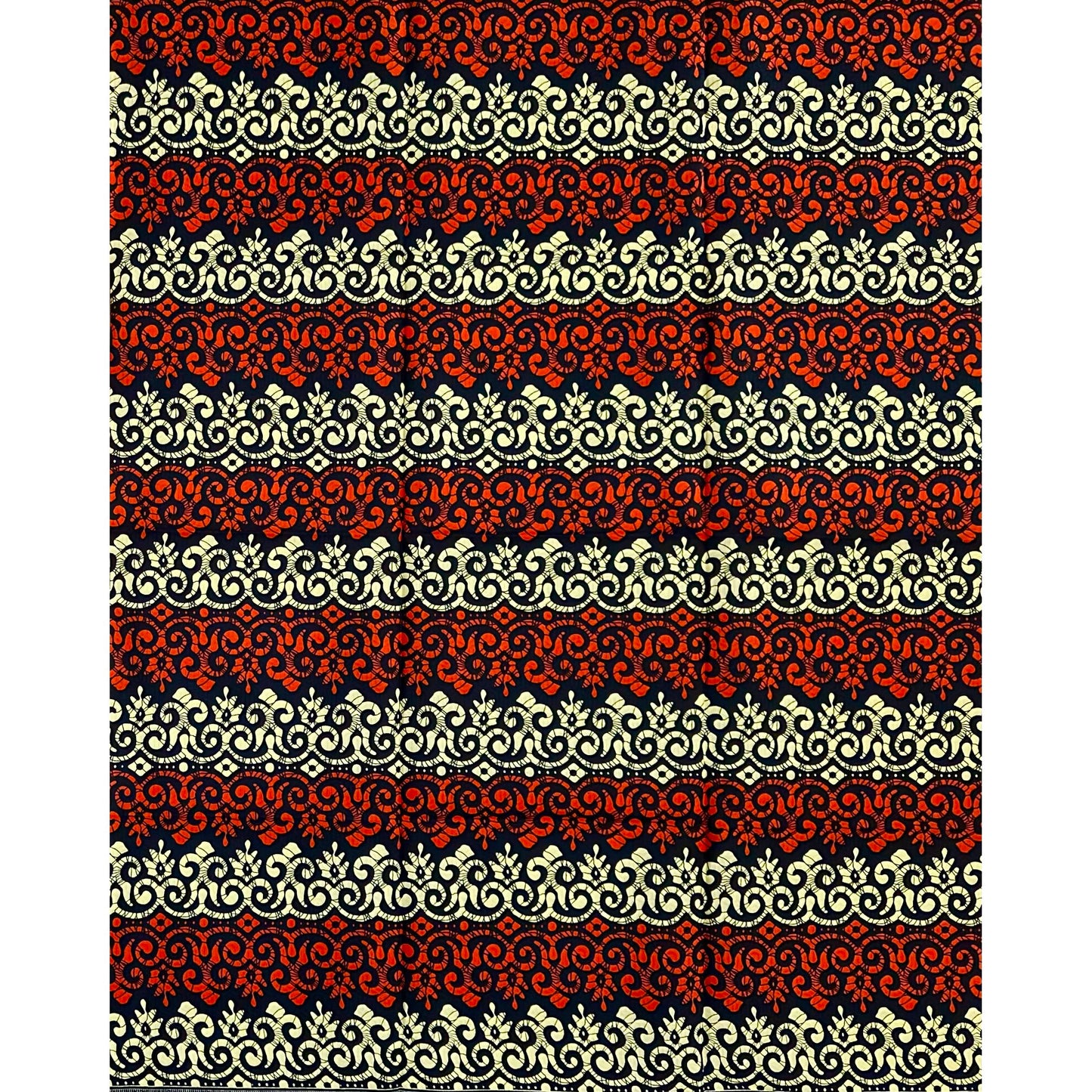 African Print Fabric/ Ankara - Orange, Beige 'Aso Ijinle Royale' Design, 1 YARD