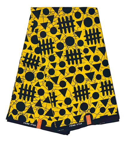 African Print Fabric/ Ankara - Yellow, Black "Kigali Traffic", Yard or Wholesale