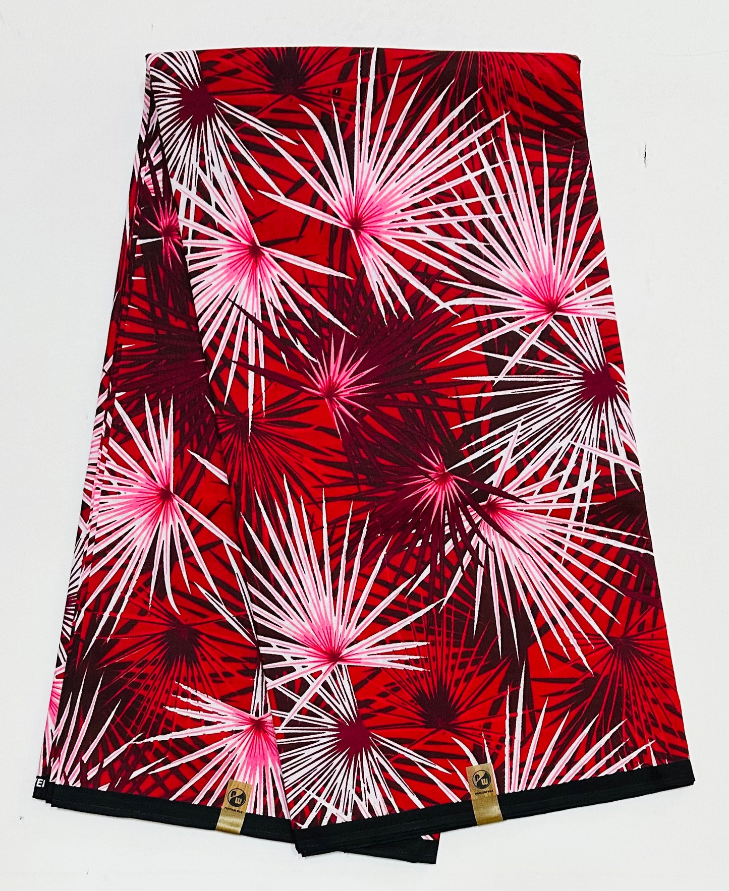 African Print Fabric/ Ankara - Red, White, Pink 'Moto Palm' Design, YARD or WHOLESALE