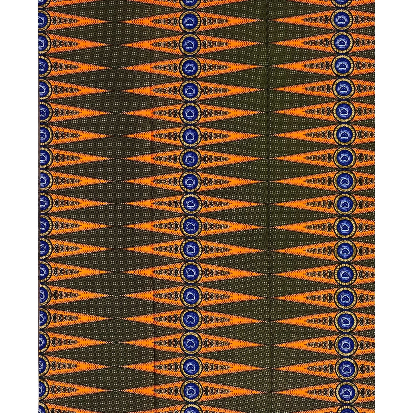 African Print Fabric/ Ankara - Orange, Yellow, Blue ‘Sharp Sharp Eye' Design, 1 YARD