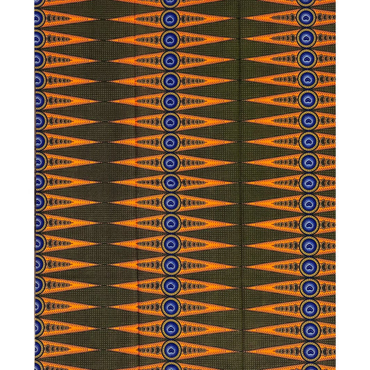 African Print Fabric/ Ankara - Orange, Yellow, Blue ‘Sharp Sharp Eye' Design, 1 YARD
