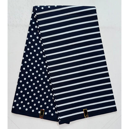 African Print Fabric/ Ankara - Navy, White 'Lora Striped' Design, YARD or WHOLESALE