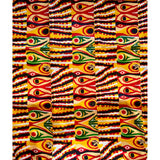 African Print, Satin Fabric - Yellow, Red, Black, Green "Khemet Pepper", Per Yard or Wholesale
