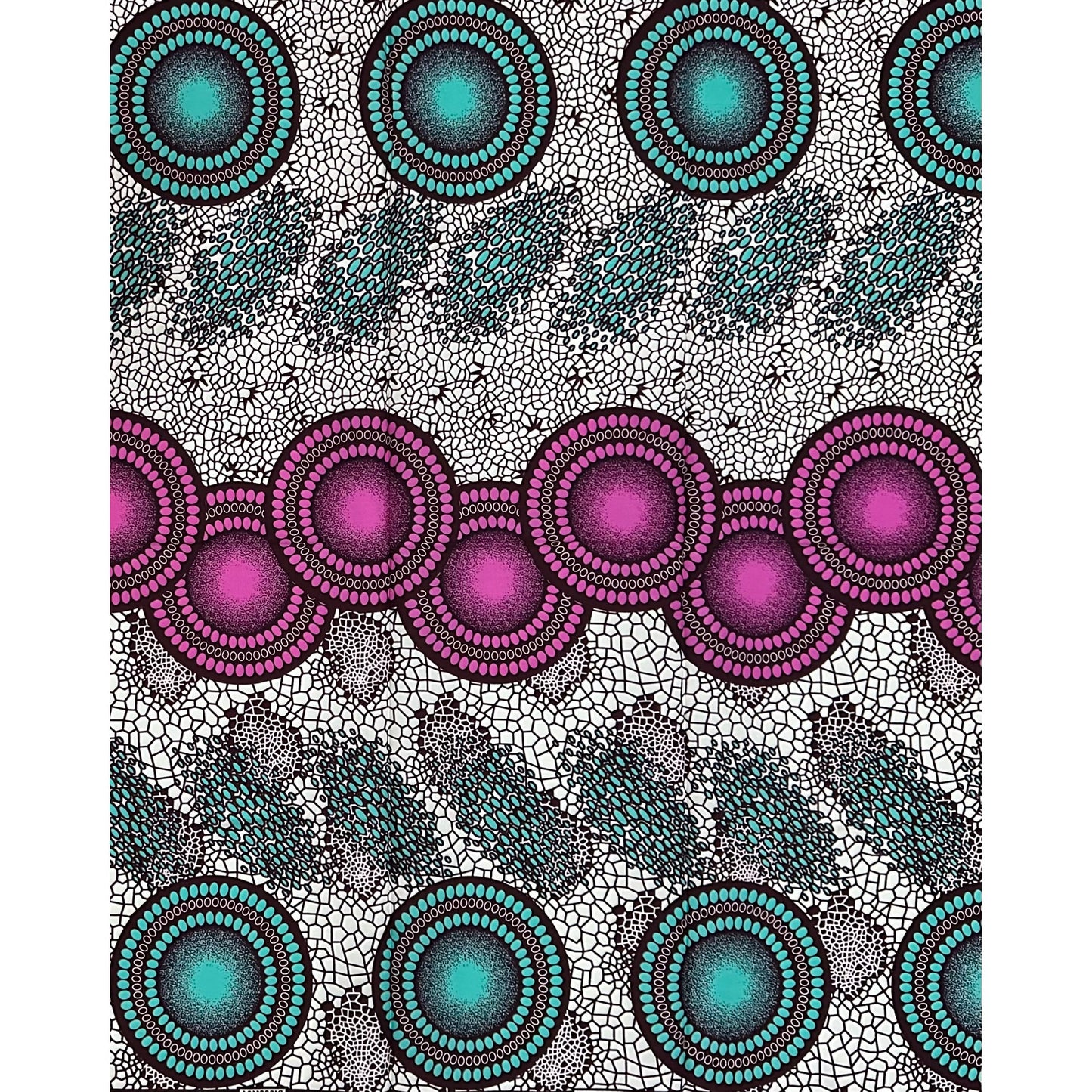 African Print Fabric/Ankara - Purple, Turquoise, Cream “Disco Kola" Design, 1 Yard