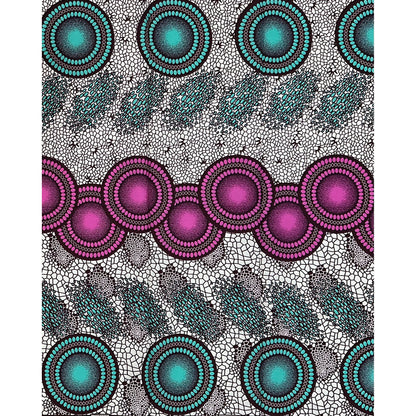 African Print Fabric/Ankara - Purple, Turquoise, Cream “Disco Kola" Design, 1 Yard