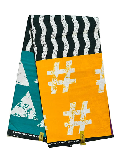 African Print Fabric/ Ankara - Black, White, Purple, Yellow, Teal, Red/Orange '#AfroSyntax' Design, YARD or WHOLESALE